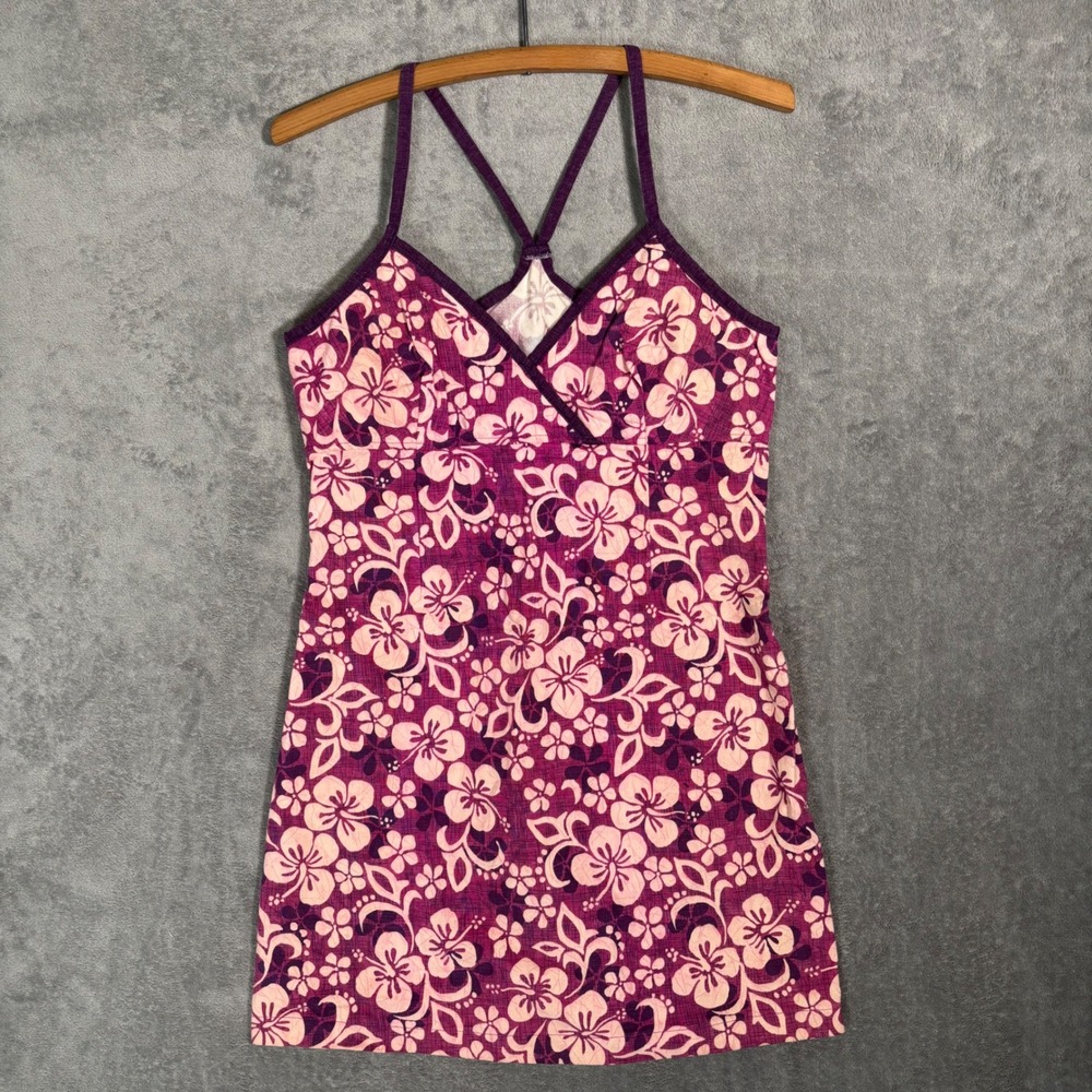 Raisins Purple Hibiscus‎ Floral Mini Dress Swim Cover Up Shelf Bra Womens S Y2K